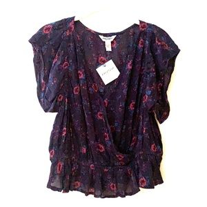 Ruffled sleeve cinched waist floral top sz L